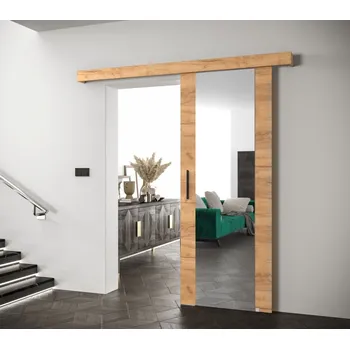 Interiérové dveře Posuvné dveře se zrcadlem Salwador II 90 cm - dub Craft s tlumeným dojezdem Barva doplňků: černá