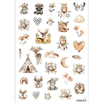 samolepka MINIMEE Papírové samolepky v aršíku A5 Boho les