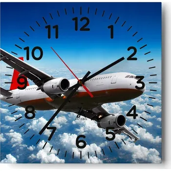 Hodiny Nástěnné hodiny do obýváku 40x40 Letadlo Tichý chod Skleněné hodiny