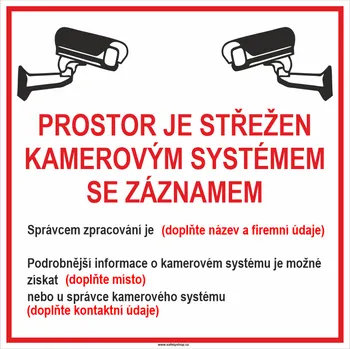 Značení Prostor je střežen kamerovým systémem se záznamem + text samolepící vinylová fólie 200x200 mm