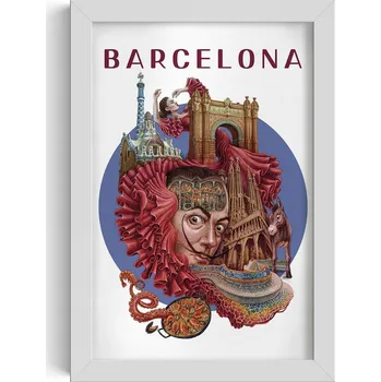 Obraz Nástěnný obraz v rámu Barcelona Sagrada Familia Arc de Triomf Paella 20x30 cm