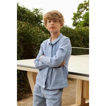 Dívčí košile Dětská bavlněná košile Liewood Kory Seersucker Check Shirt LW18767 modrá 55X, vel. 92