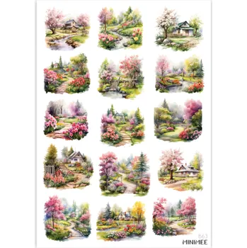 samolepka MINIMEE Papírové samolepky v aršíku A5 Jarní krajinky B63