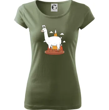 Dámské tričko Alpaka kreslená - Dámské triko Pure - XL ( Khaki )