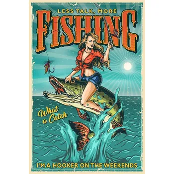 Obraz Ozdobná plechová cedule 40x60cm, FISHING rybaření, PLECH vintage