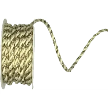 Stuha Provázek dekorační TwistCord Elegant Gold & Cream zlato-krémový 3mm x 3m (3,- Kč/m) (Provázek kroucený, atlasový krémový, zlatý lurex, dekorační)