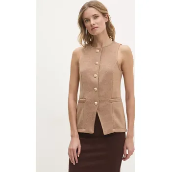Dámská vesta Vesta Answear.LAB béžová barva, jednořadá 92760.IKK 80X, vel. S
