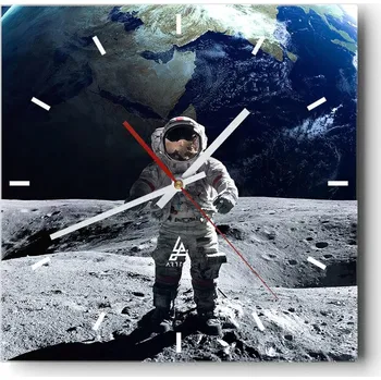 Hodiny Nástěnné hodiny do kuchyně 30x30 Astronaut Stylové hodiny na skle Loft Tiché