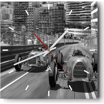 Hodiny Velké nástěnné hodiny na zeď 40x40 Motorismus Skleněné hodiny Tiché