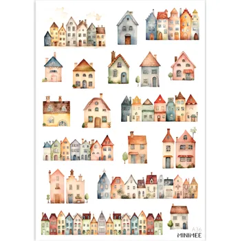 samolepka MINIMEE Papírové samolepky v aršíku A5 Domečky