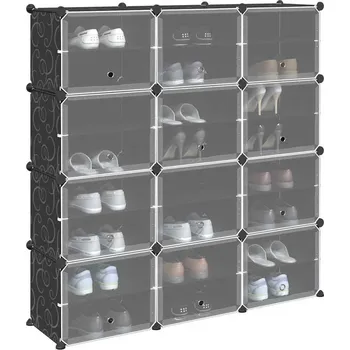 Botník vidaXL Úložný organizér s 12 kostkami s dvířky černý PP [4019580]