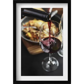 Obraz Nástěnný obraz černý rám - Nalévání červeného vína do sklenice 40x60 cm