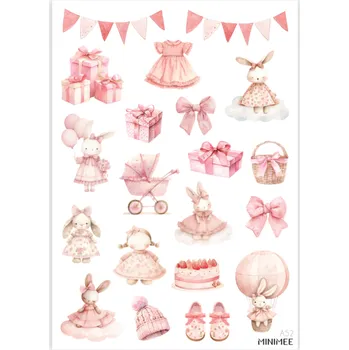 samolepka MINIMEE Papírové samolepky v aršíku A5 Růžový králíček A52