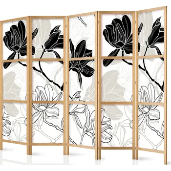 Paraván Japonský paraván - Černobílé květy II Velikost: 225x172 cm