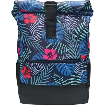 Městský batoh Černo-modro-červený dámský rolovací batoh s květinami Bellinda