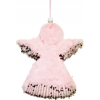 Přívěsek Přívěsek Kožešinový Anděl Růžový Anděl Se Třpytkami Ozdoba H: 12 cm Dakls