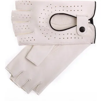 Rukavice Špongr Dámské kožené řidičské rukavice ZONDA BP bílé s černými detaily Velikost: 7"