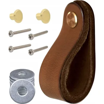 Nábytkové kování KOŽENÁ ÚCHYTKA ÚCHYTKY NÁBYTKOVÁ KNOFLÍK RUKOJEŤ PREMIUM PRAVÁ KŮŽE