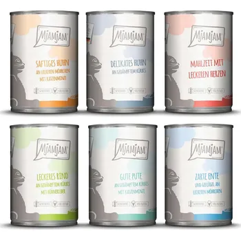 Krmivo pro kočku MjAMjAM Mixpaket III zvěřina a králík, krůta, kachna a drůbež, srdce, kuře, hovězí 6 × 400 g 6x400g