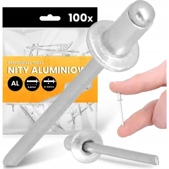 Nýt 100x TRHACÍ NÝTY 4,8x6,4 mm HLINÍKOVÉ Ocelové Pozinkované NEREZOVÉ Nýt