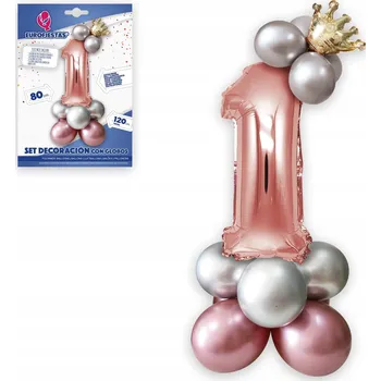 Balónek Sada balónků růžovo-stříbrných Číslice 1 XL 120 cm