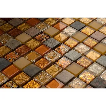 Obklad Skleněná mozaika Englass 30 x 30 cm, odstíny hnědé a béžové, odstíny žluté a zlaté