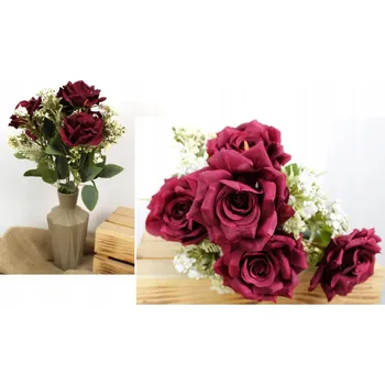 umělá květina Kytice bordó RŮŽÍ S DOPLŇKY 43 CM umělá