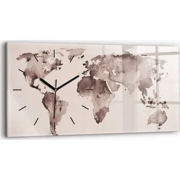 Hodiny Skleněné moderní nástěnné hodiny s potiskem 60x30 cm Akvarel mapa světa