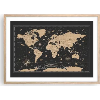 Obraz Plakát v rámu světlý dub obývací pokoj ložnice 70x50 mapa světa moderní obraz