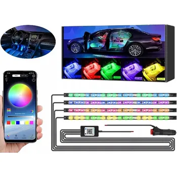 Osvětlení interiéru vozidel RGB LED pásek do interiéru auta 12V Bluetooth 4x22 cm