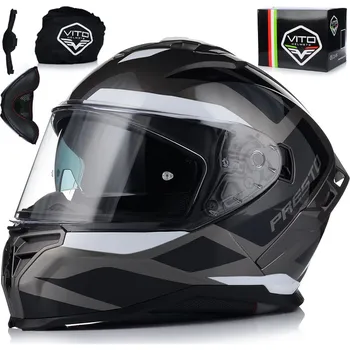 Helma na motorku MOTOCYKLOVÁ PŘILBA | VITO PRESTO GREY | INTEGRÁLNÍ, SYSTÉM PINLOCK + SLUNEČNÍ CLONA