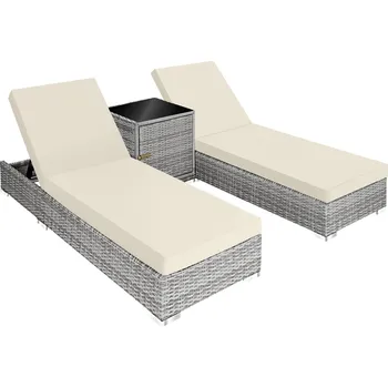 Zahradní lehátko tectake Lehátka se stolkem a ochrannou plachtou polyratan 184 x 60 x 21 cm