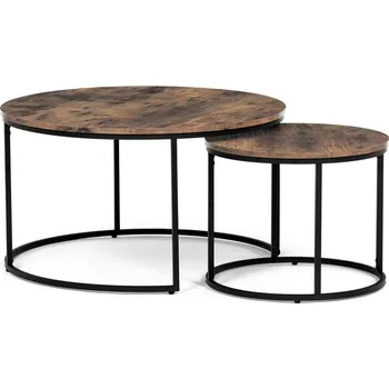 Konferenční stolek Set 2 konferenčních stolků TIMOTHY — kov, MDF, černá / dekor starého dřeva