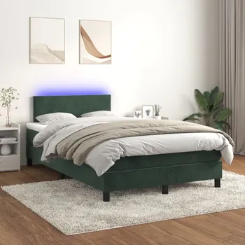 Postel vidaXL Box spring postel s matrací a LED 120x200 cm samet [3134274] Barva: Tmavě zelená