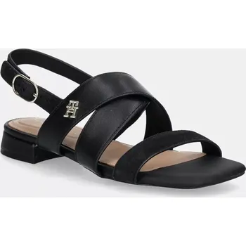 Dámské sandále Kožené sandály Tommy Hilfiger LEATHER & SUEDE FLAT SANDAL dámské, černá barva, FW0FW08507 99X, EUR 36