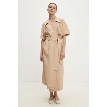 Dámské šaty Lněné šaty Answear.LAB hnědá barva, midi, oversize 250206.HWK 82X, vel. XL