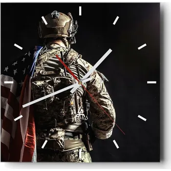 Hodiny Velké nástěnné hodiny 40x40 Voják Skleněné hodiny Čtvercové Tiché