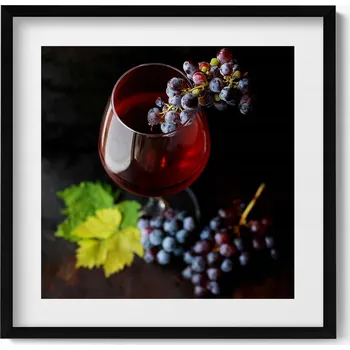 Obraz Dekorativní obraz s grafikou v krásném rámu Sklenice vína a hroznové víno 50x50 cm