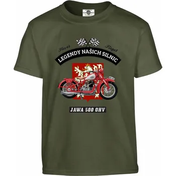 Pánská móda Tričko Legendy našich silnic | Jawa 500 OHV Druh: Dětské, Barva: Khaki, Velikost: 134-M