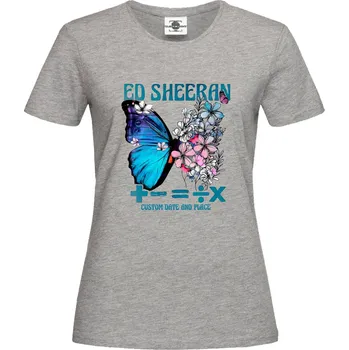 Dámské tričko Tričko Ed Sheeran | Custom Date and Place Druh: Dámské, Barva: Šedá, Velikost: S