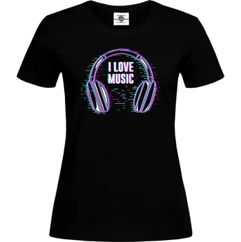 Dámské tričko Tričko I love music Druh: Dámské, Barva: Černá, Velikost: S