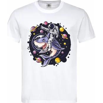 Pánské tričko Tričko Kosmonaut na žralokovi Druh: Pánské, Barva: Bílá, Velikost: XL