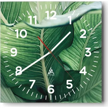 Hodiny Kuchyňské nástěnné hodiny 30x30 Listy Skleněné hodiny do obýváku Moderní Tiché