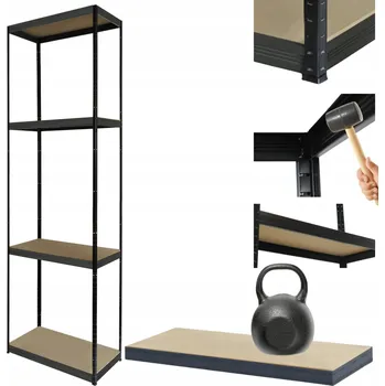 Dílenský regál Kovový regál BLACK PREMIUM do garáže stojan HELIOS 180x35x35cm 4 police x 175kg