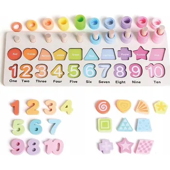 Dřevěná hračka Dřevěná skládačka 3v1 Čísla a tvary