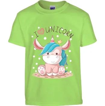 Pánské tričko Tričko I love unicorn Druh: Dětské, Barva: Světle Zelená, Velikost: 158-XL