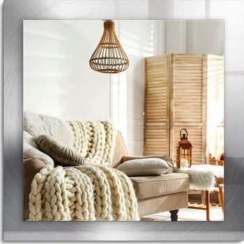 Zrcadlo Dekorativní závěsné zrcadlo s potiskem, kovový povrch, kulaté, 60x60 cm