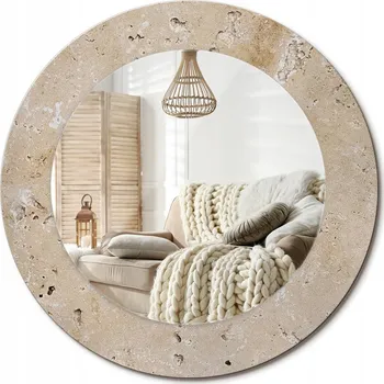 Zrcadlo Zrcadlo s potiskem do koupelny obývacího pokoje, imitace kamene, průměr 50 cm