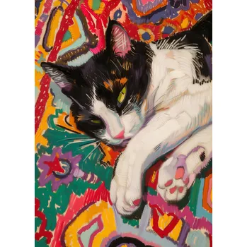 Plakát Plakát Barevná kočka sní – plakát bez rámu 39,5 x 55 cm