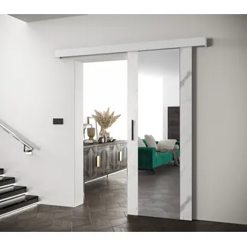 Interiérové dveře Posuvné dveře se zrcadlem Salwador II 90 cm - bílý mramor s tlumeným dojezdem Barva doplňků: černá